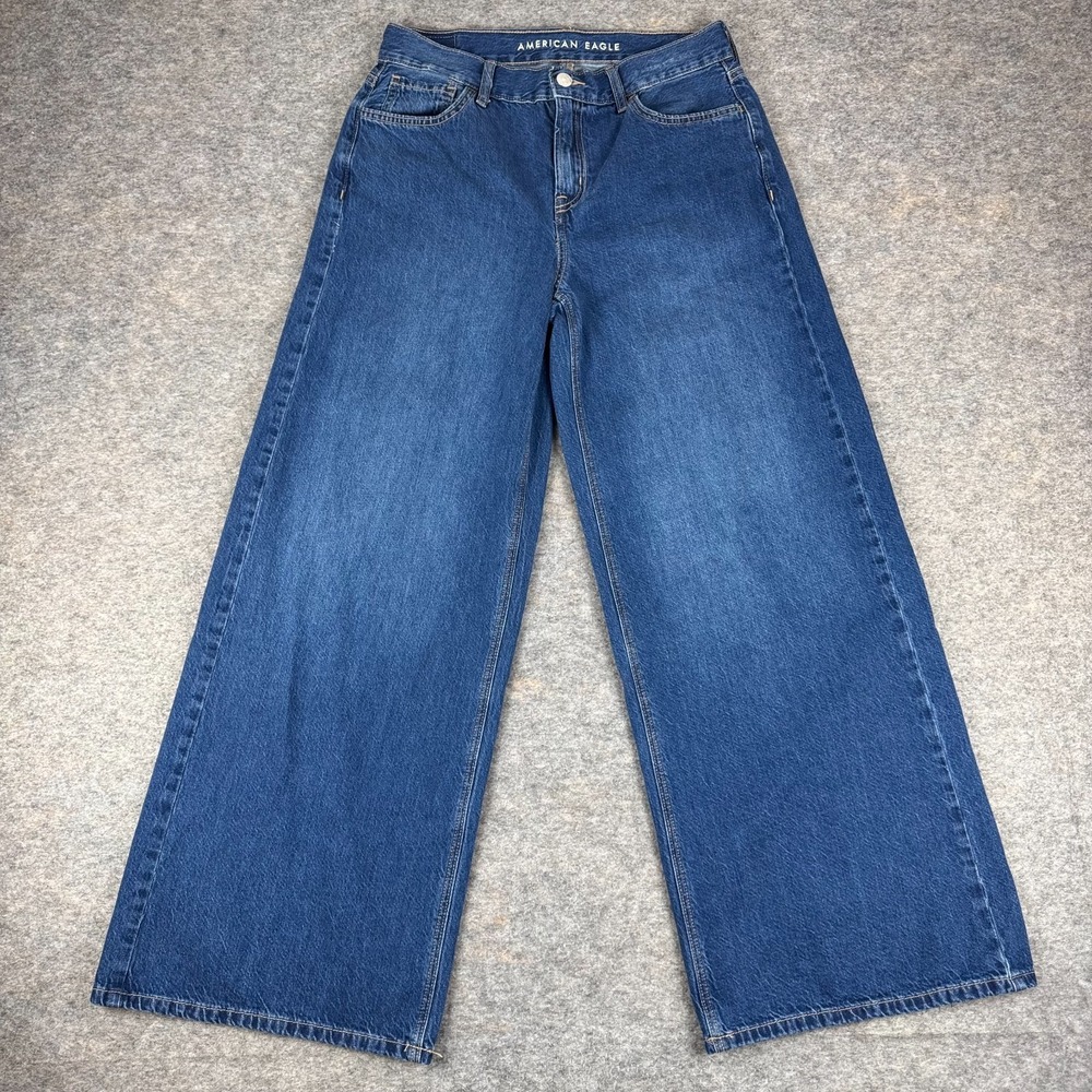 American Eagle Low Rise Ultra Wide Leg Denim Jeans 30" Cotton Blue Womens 4